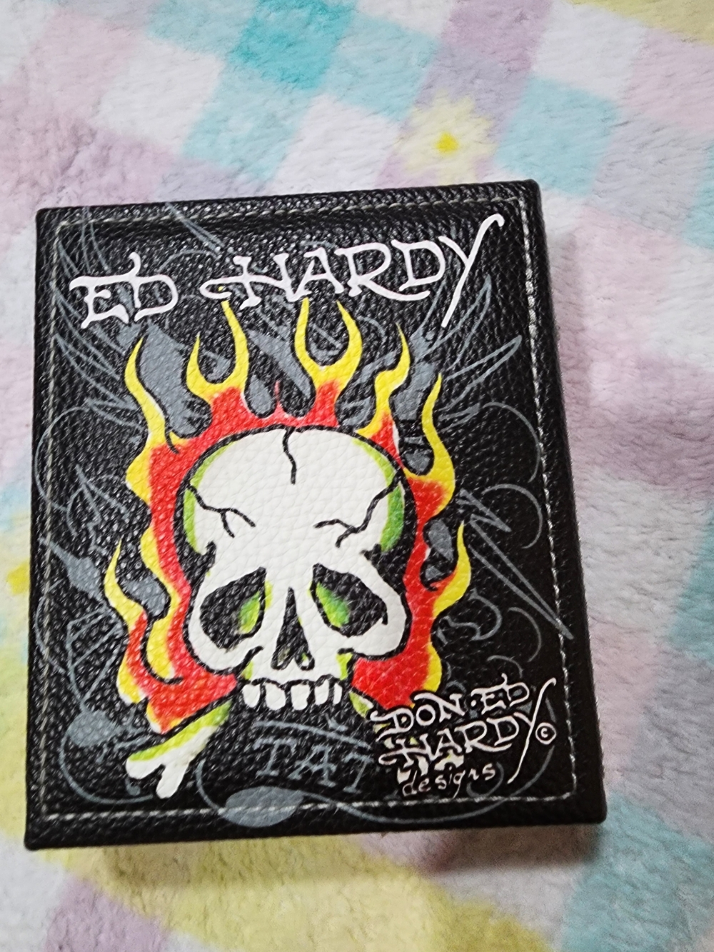 Ed Hardy Bifold Wallet Multicolor Eagle Tattoo Graphic w/ Gift Box New With Tags